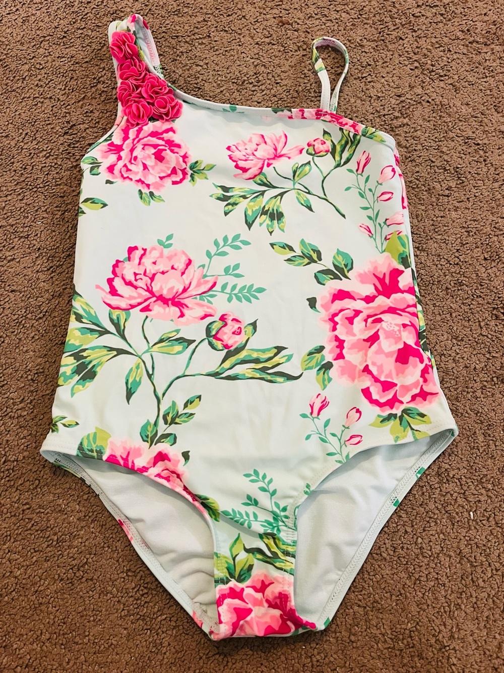 Gymboree Blue One-Piece Swimsuit with Pink Floral Print